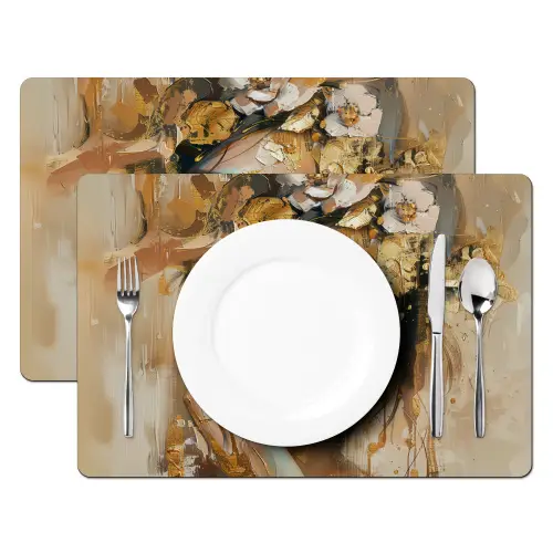 Vrouw - Bloemen  - Goud - Portret Placemat vinyl groot -zzsfeer2_Kitchenyeah-website