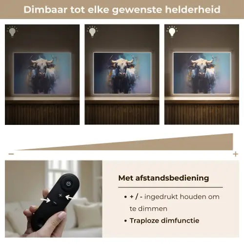 Stier - Zwart - Abstract - Horens Light Box met batterij (Wandlamp) middel -USP_dimbaarNL