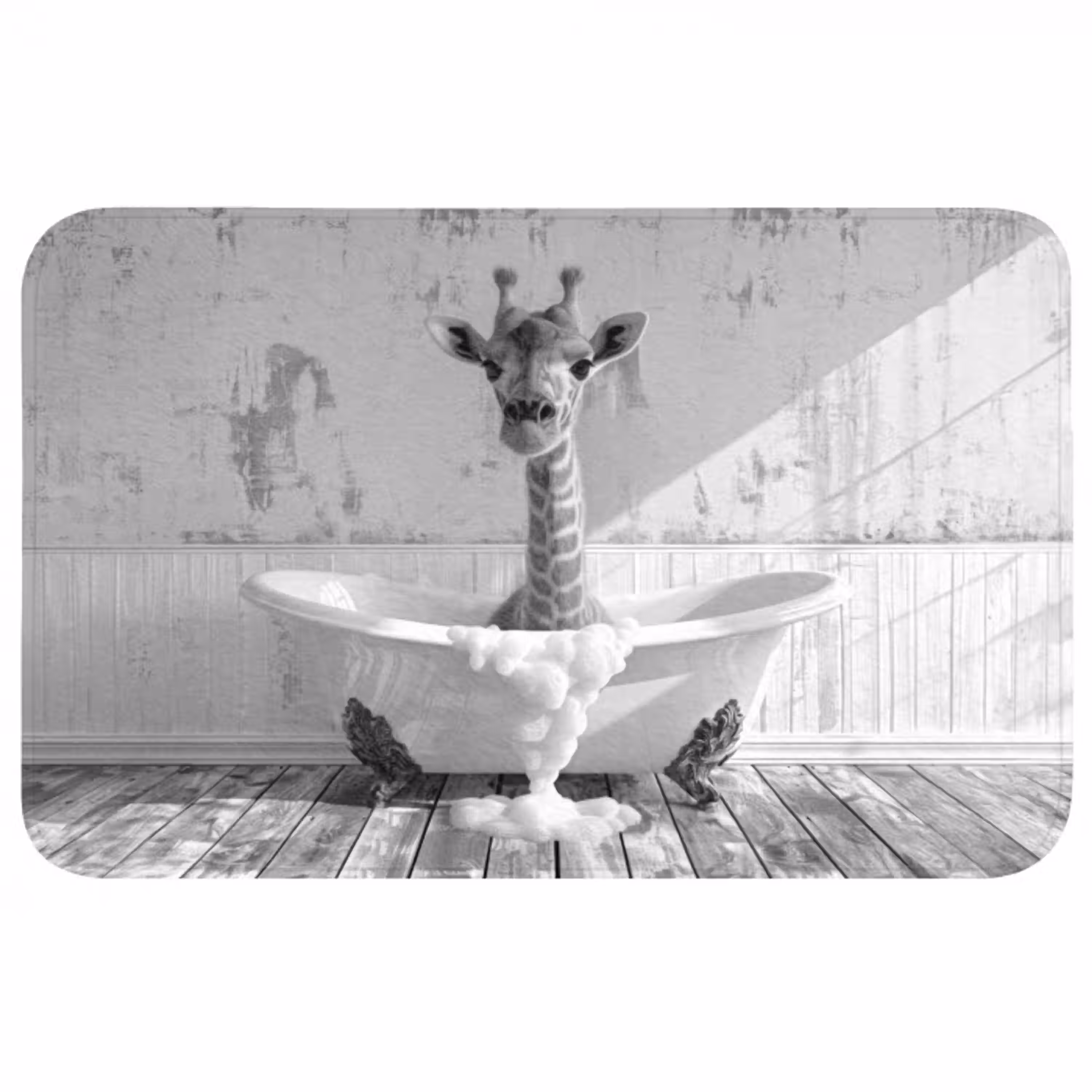 Giraffe - Dier - Badkuip - Vintage - Zwart - Wit WCmat middel -3d