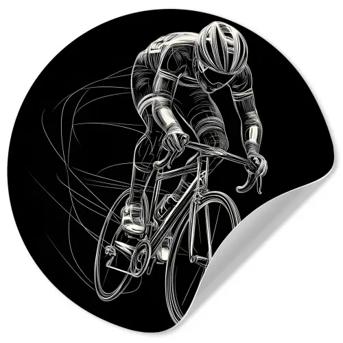 Lijntekening - Wit - Wielrennen - Snelheid Wandcirkel behangsticker klein -3d