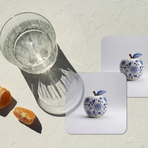Appel - Blauw - Klassiek onderzetter kurk middel -sfeer4