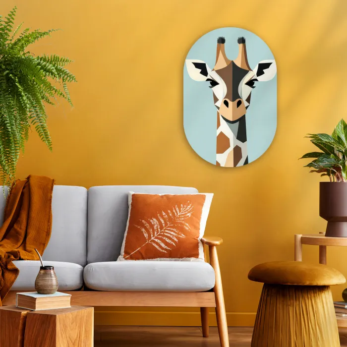 Giraffe - Illustratie - Bruin - Minimalistisch Wandcirkel Ovaal Forex klein -sfeer4