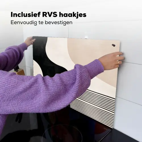 Abstract - Japandi - Beige - Modern Inductie beschemer met haakjes klein -ky-ophangen-nl