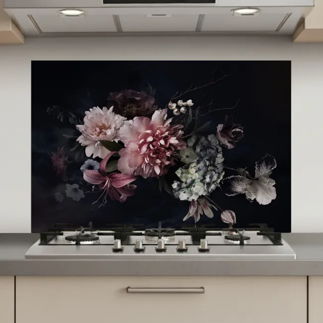 Bloemen - Vintage - Pastel - Zwart - Boeket keuken achterwand spatscherm klein -3d_website