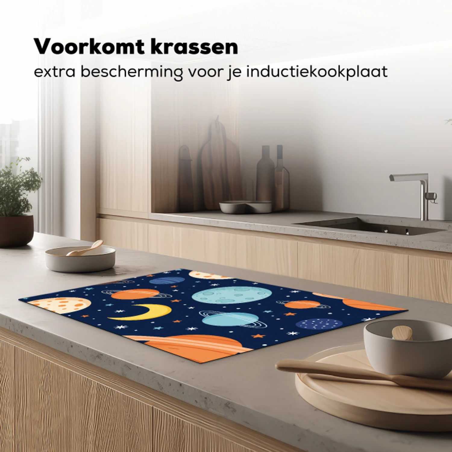 Ruimte - Planeten - Kleurrijk Inductie beschermer vinyl 3mm klein -sfeer1