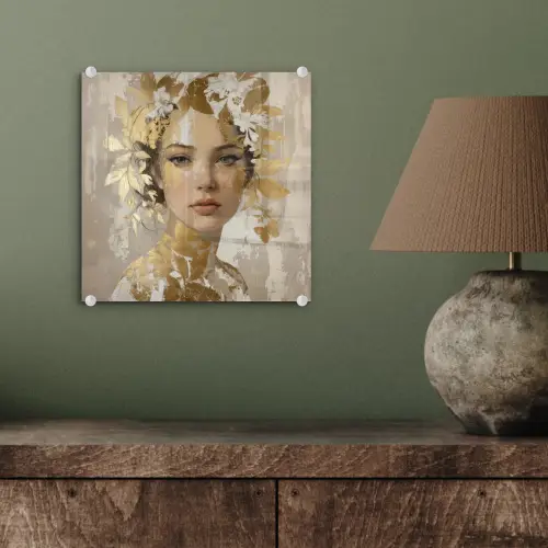 Gezicht - Vrouw - Bladeren - Goud plexiglas 5mm klein -sfeer3