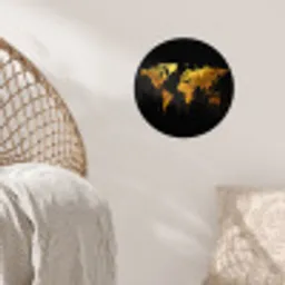 Wereldkaart - Goud - Druipen - Zwart Wandcirkel behangsticker klein -sfeer4