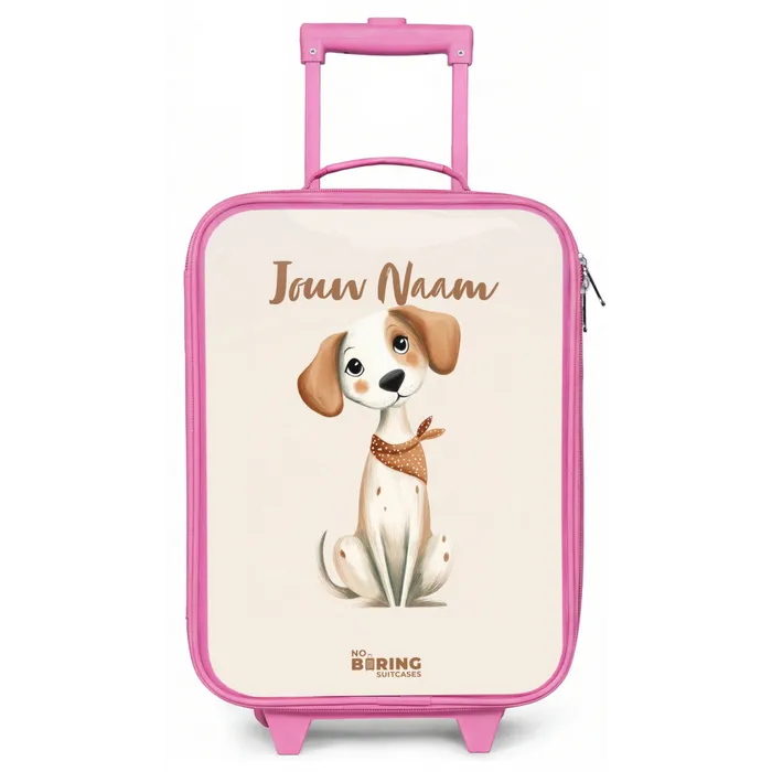 Bruin gevlekte pup op een beige achtergrond Kinderkoffer - Roze klein -zz3dotto