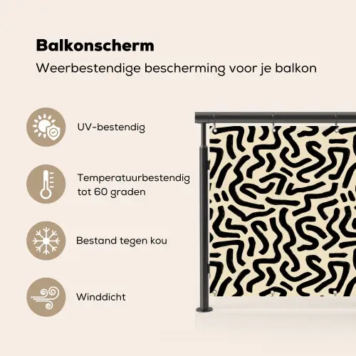 Abstract - Lijnen - Zwart Balkonbeschermer Duitsland klein 596 -specs_NL