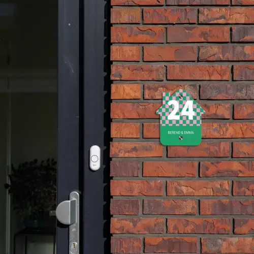 Groen - Roze - Blokjes - Klassiek Naambord Huisje klein -sfeer2