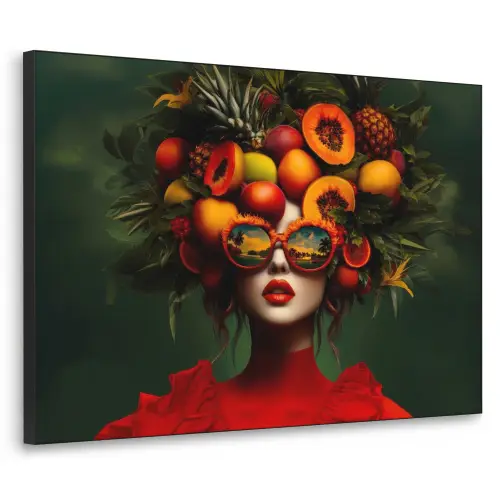 Vrouw - Vruchten - Papaja - Ananas Textielframe - compleet frame klein -3d