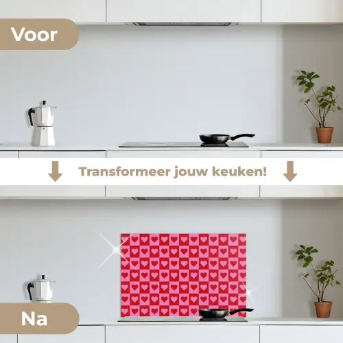 Rood - Roze - Schaakbord - Valentijn keuken achterwand spatscherm klein -voor_na_NL