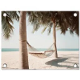 Hangmat - Palmbomen - Strand - Zee tuinposter los doek klein -3d