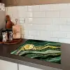 Gouden Storm op Groen Marmer Inductie beschermer vinyl 3mm middel -sfeer3