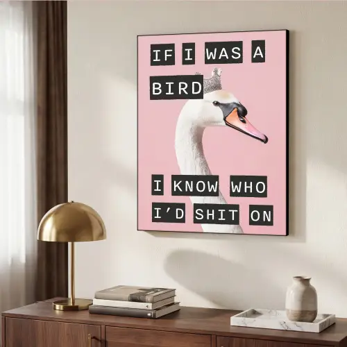 Zwaan - Vogel - Decoratie - Roze Textielframe zwart klein -sfeer3