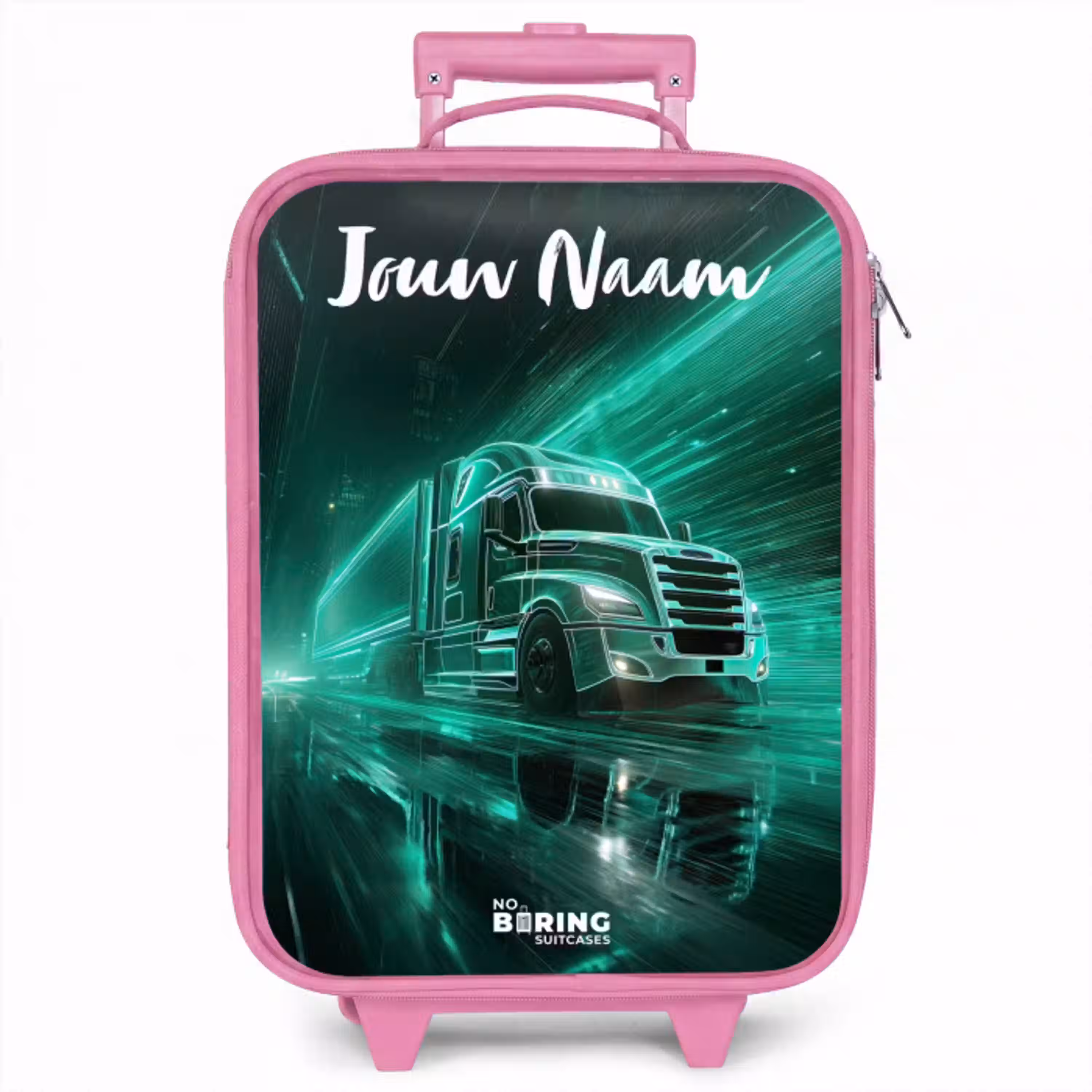 Vrachtwagen - Stad - Groen - Neon Kinderkoffer - Roze klein -zzz_website3d