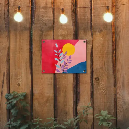 Bladeren - Zon - Abstracte vormen tuinposter los doek klein -sfeer1