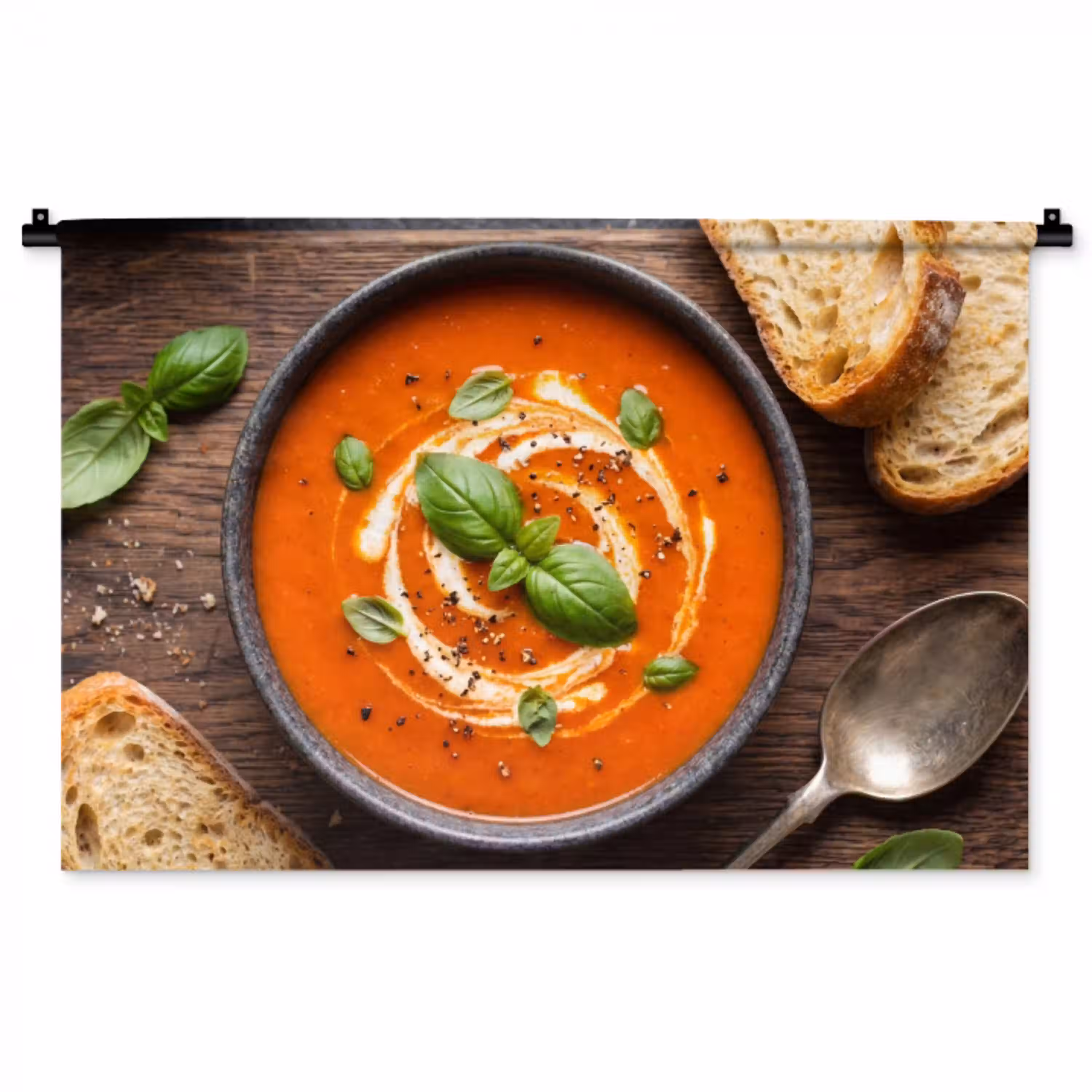 Eten - Soep - Basilicum - Rustiek - Rood Wandkleed katoen middel -zz3d