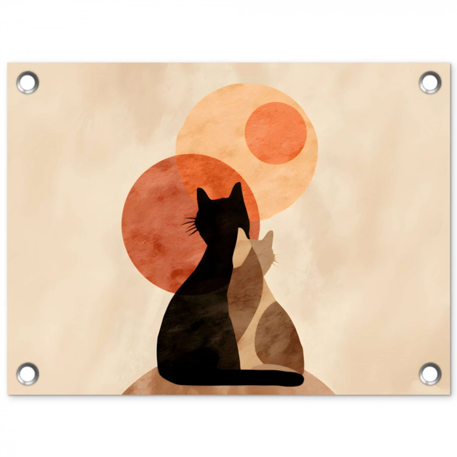 Katten - Zwart - Abstract - Cirkels tuinposter los doek klein -3d