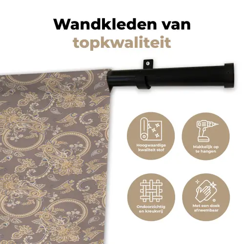 Oosters - Bloemen - Beige - Grijs Wandkleed katoen klein 269 -sfeer2