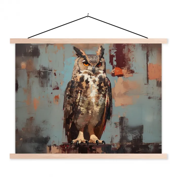 Geschilderd - Abstract - Uil - Bruin textielposter latten blank klein -3d