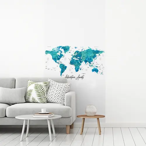 Wereldkaart - Blauw - Kleurrijk fotobehang vinyl groot -woonkamer