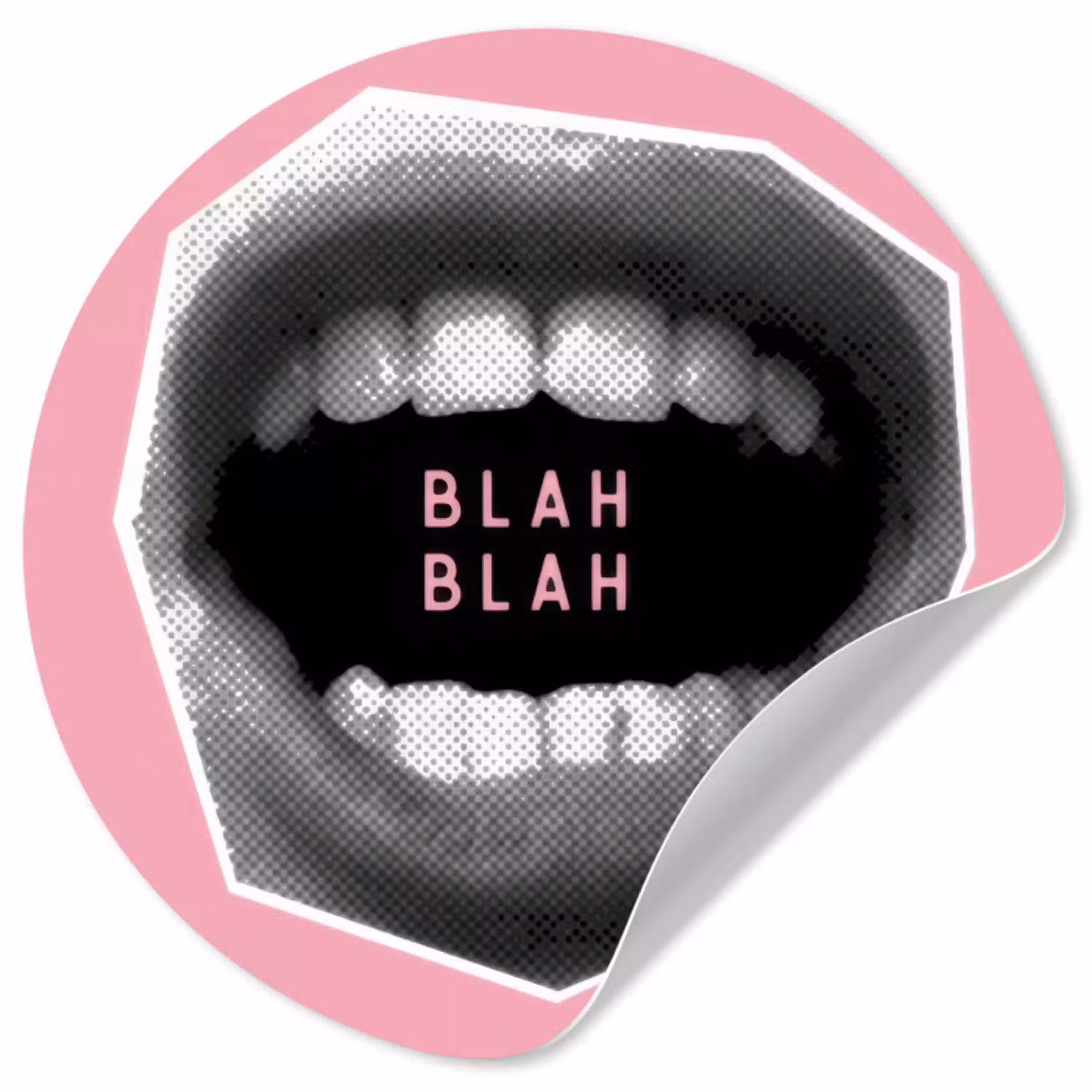 Mond - BLAH BLAH - Roze Wandcirkel behangsticker klein -3d