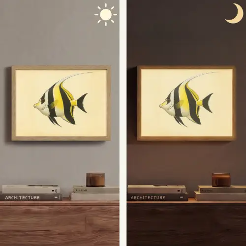 Vis - Sierlijk - Rugvin - Geel Light Box met batterij (Wandlamp) middel -sfeer3