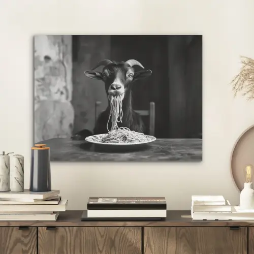 Geit - Bord - Spaghetti - Zwart Wit PET vilt klein -sfeer1