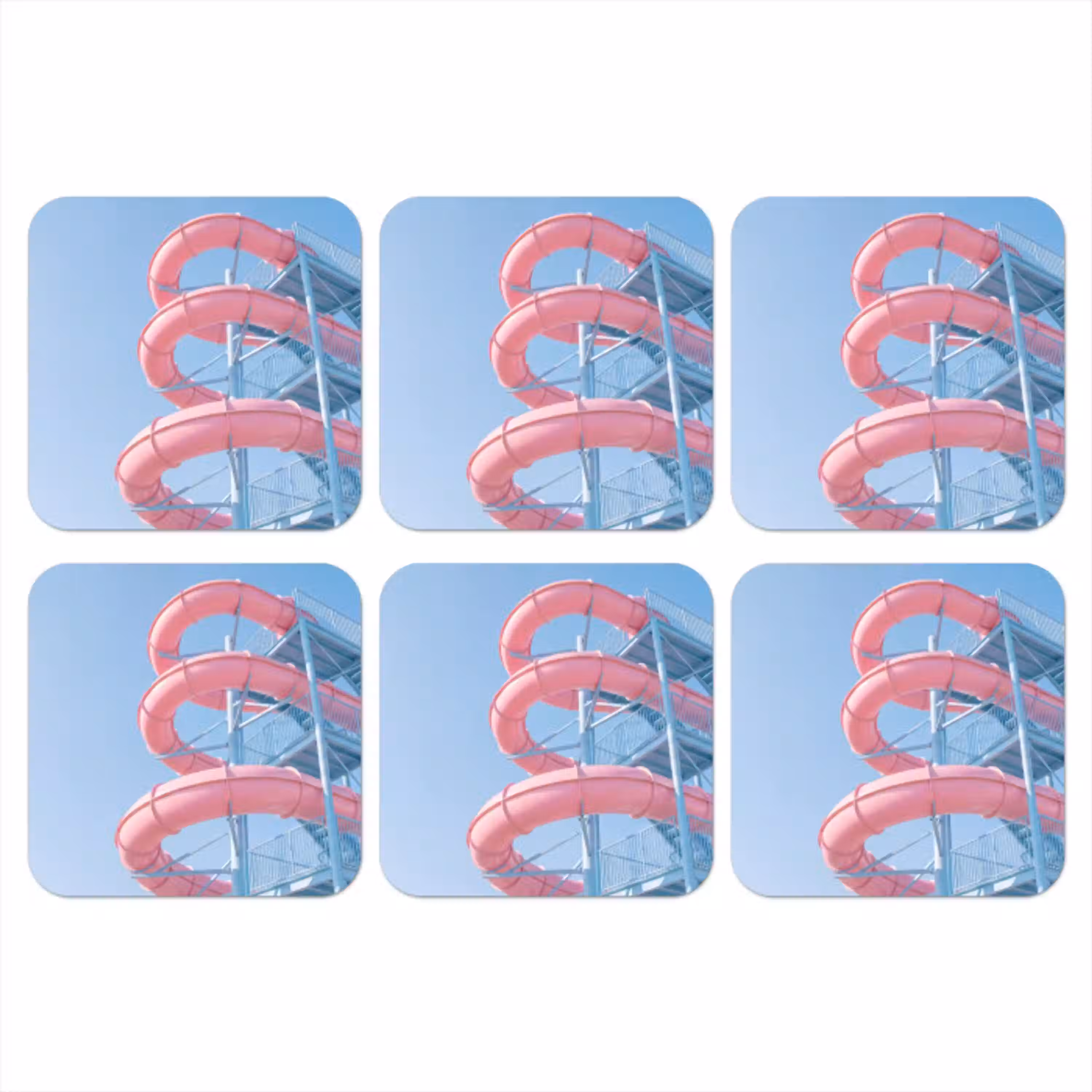 Glijbaan - Waterpark - Spiraal - Modern - Roze onderzetter kurk middel -3d