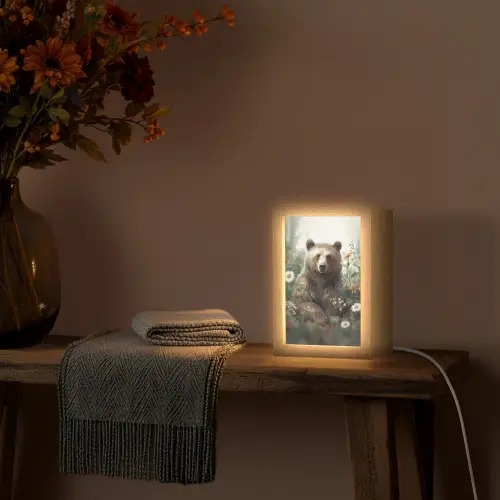Bruine beer - Wilde dieren - Bloemen - Planten Light Box met kabel (Tafellamp) klein -sfeer4