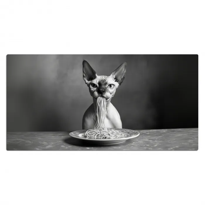 Sphynx - Kat - Dieren - Humor - Spaghetti - Zwart Wit Muismat XXL klein -3d_leeg
