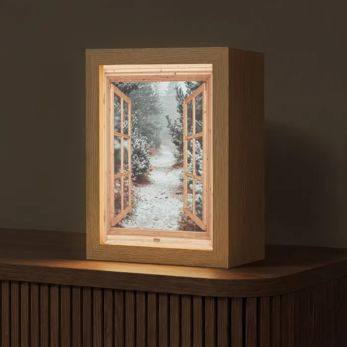 Bos - Winter - Bomen - Natuur - Pad - Doorkijk Light Box met kabel (Tafellamp) klein -z3d_website