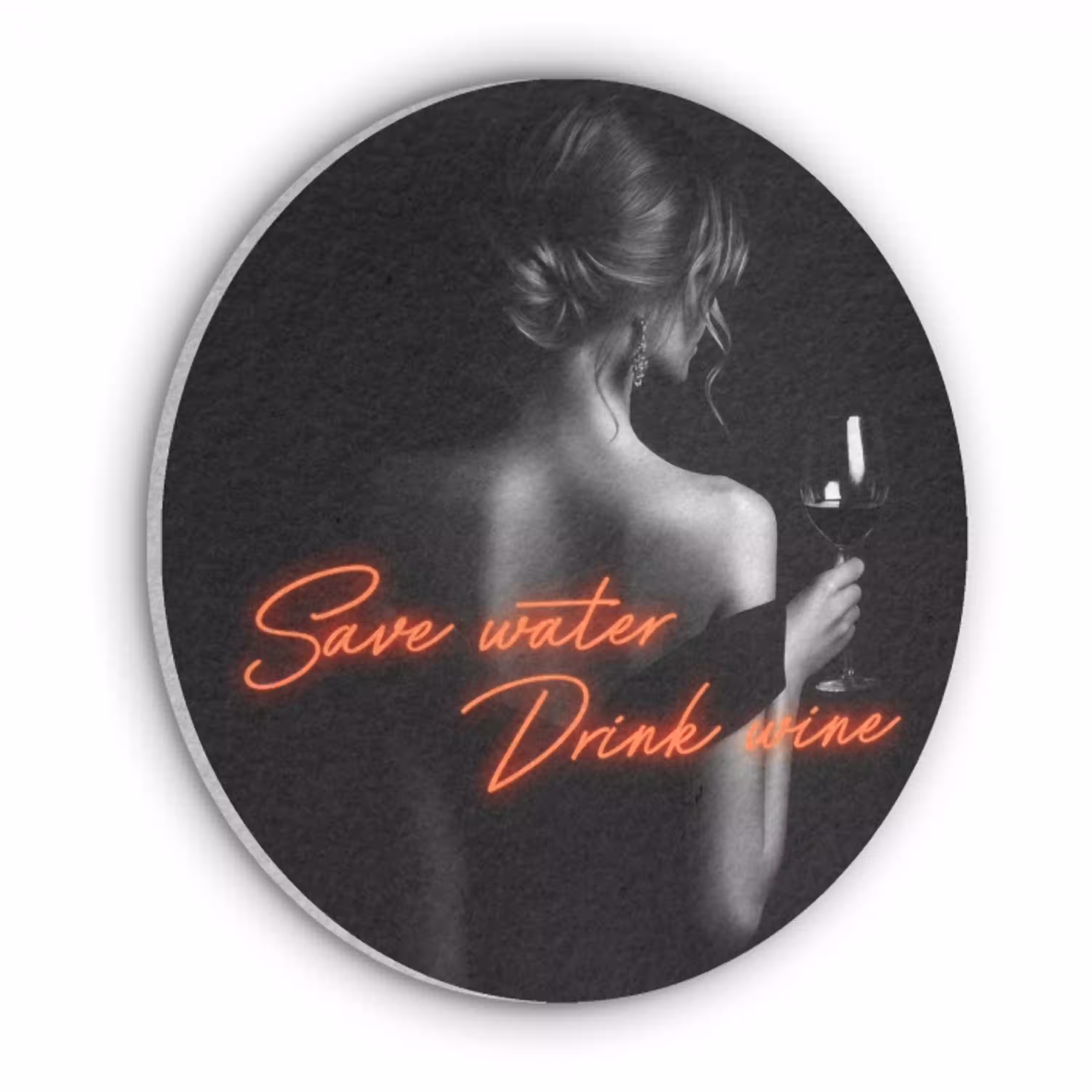 Wijn - Vrouw - Neon - Quote Akoestische PET Vilt - Rond klein -3d