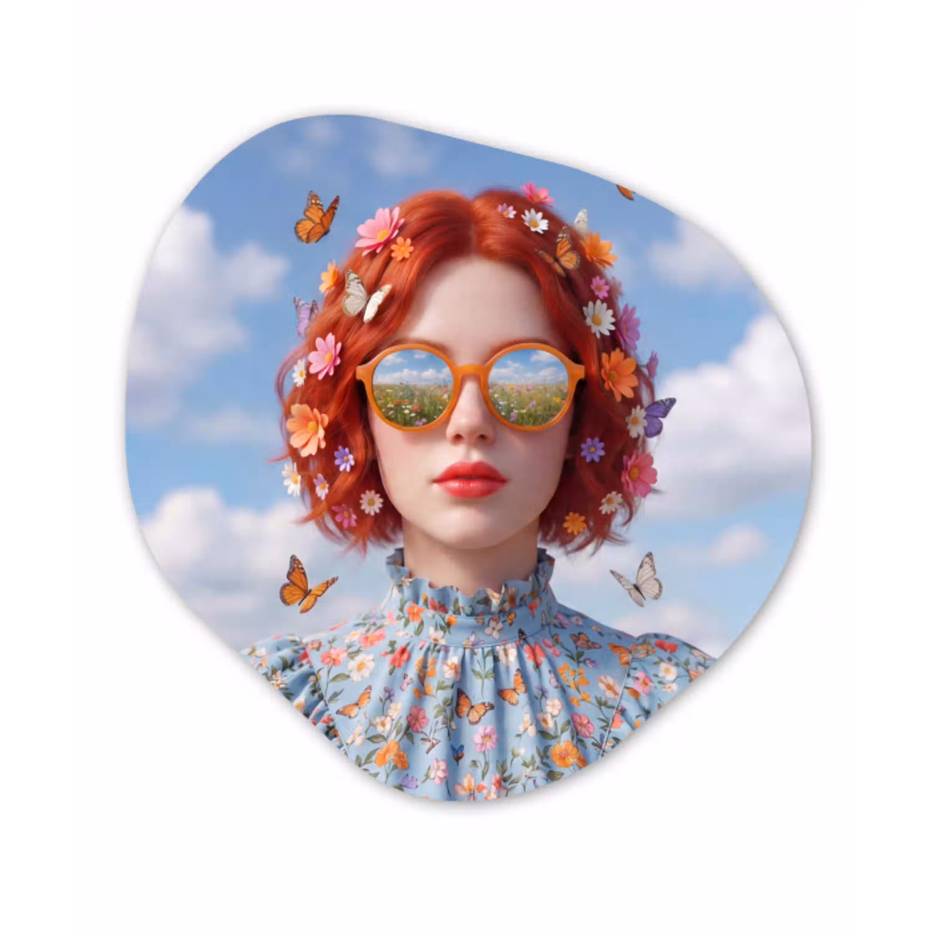 Vrouw - Bloemen - Zomer - Portret - Kleurrijk Wandcirkel Organisch Forex 3mm klein -3d