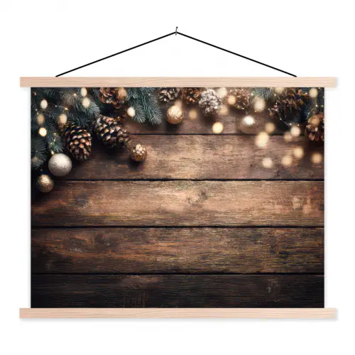 Kerstdecoratie - Houten - Dennenappel - Bruin textielposter latten blank klein -3d