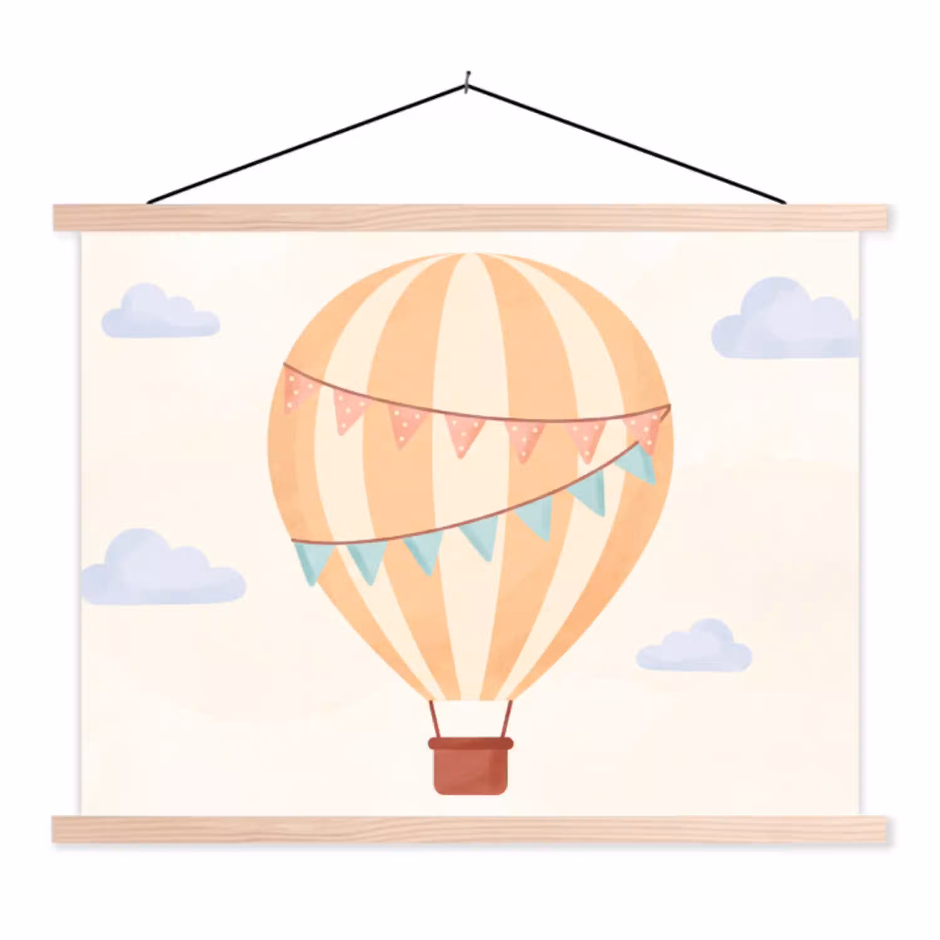 Luchtballon - Wolken - Illustratie - Zacht - Kinderkamer textielposter latten blank klein -3d