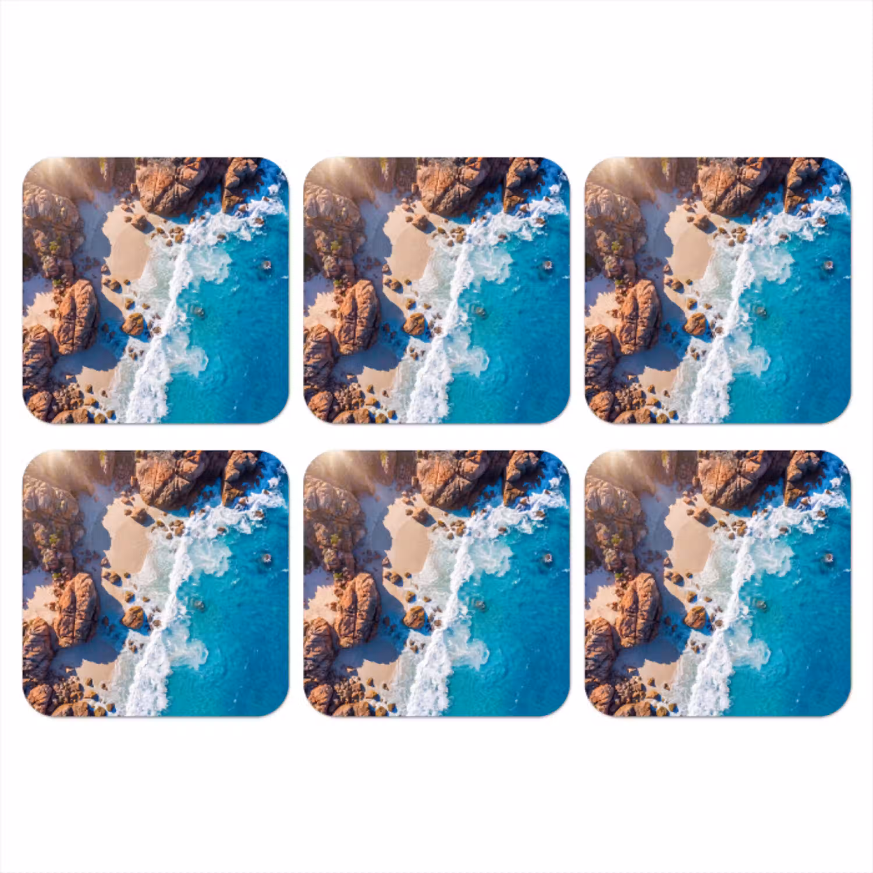 Strand - Zee - Rotsen - Natuur - Blauw onderzetter kurk middel -3d