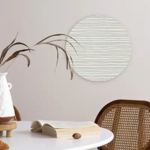 Blauw - Strepen - Beige Wandcirkel plexiglas klein 852 -sfeer4