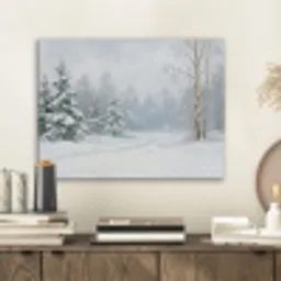 Bospad - Dennen - Sneeuw - Winter - Rustgevend PET vilt klein -sfeer1