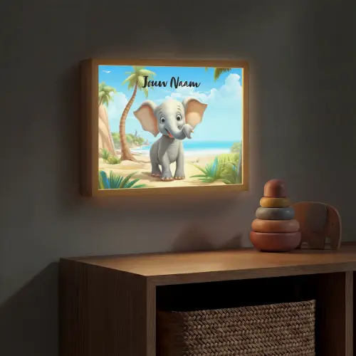 Olifant - Strand - Dieren - Meisjes - Kind Light Box met batterij (Wandlamp kind) middel -sfeer5_kind