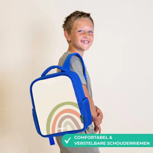 Ruwe regenboog pastel Kinderrugzak - Blauw middel -sfeer3_NL