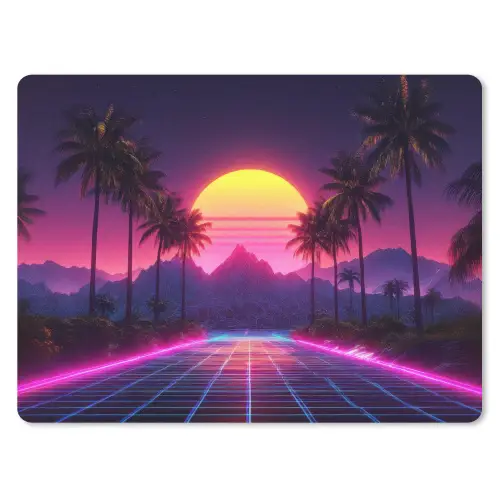 Horizon - Palmbomen - Bergen - Geel muismat rubber klein -3d