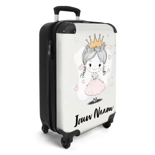 Prinses met kroon en roze hartjes NBS - Handbagage koffer - Kinderen Unisex middel -productfoto_3d