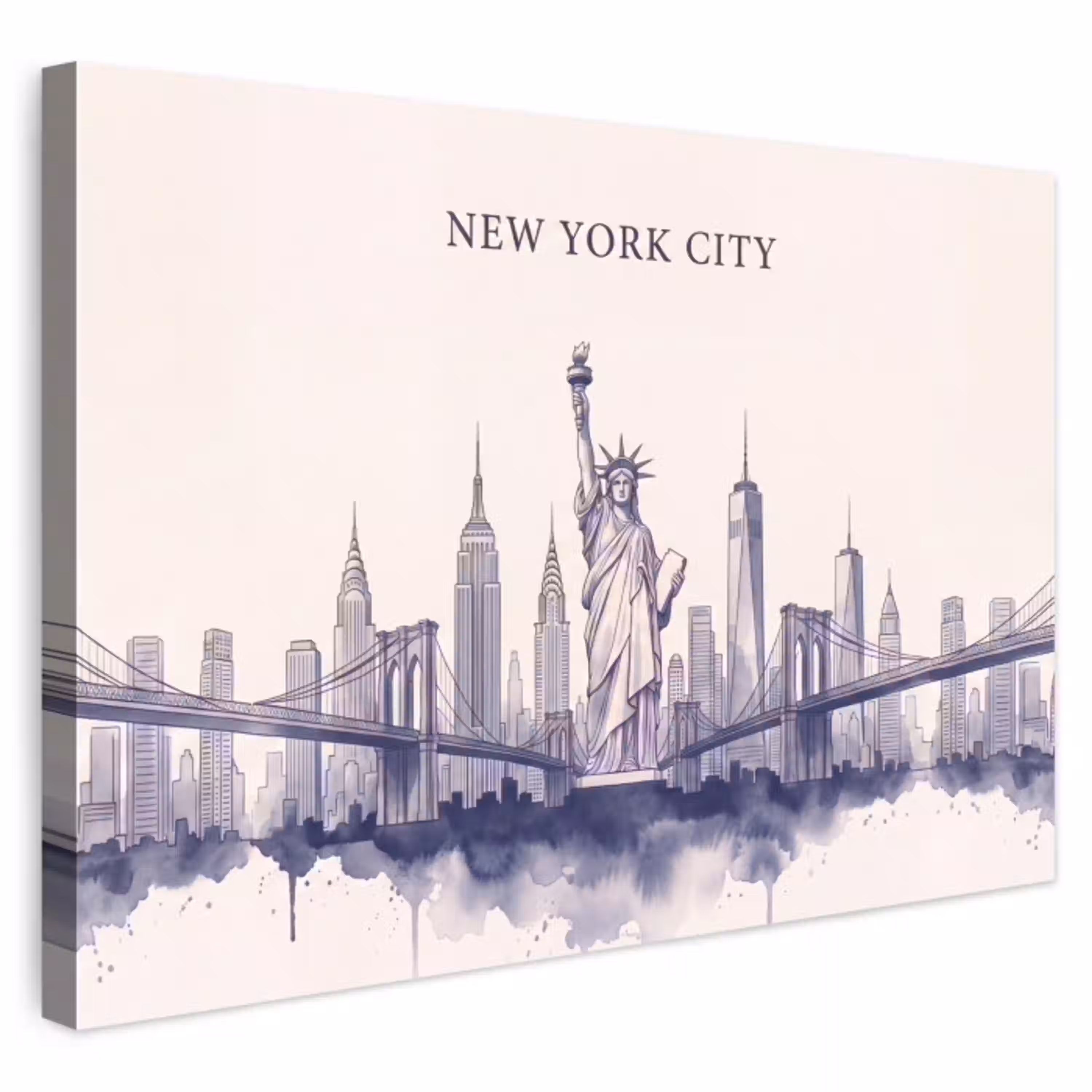 New York - Vrijheidsbeeld - Skyline - Illustratie - Blauw Tuinposter op houten frame 2 cm dik klein -3d