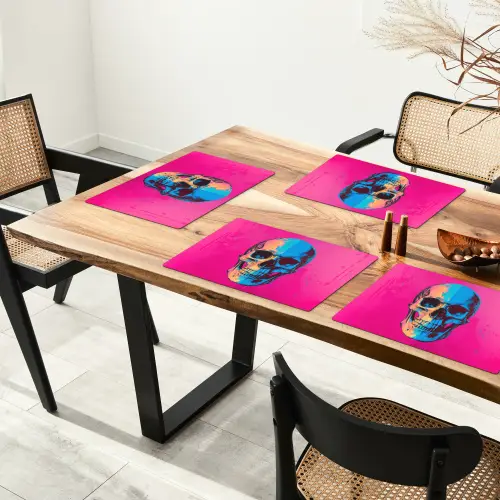 Neon - Blauw - Pop-art - Schedel Placemat vinyl groot -zzsfeer4_Kitchenyeah-website