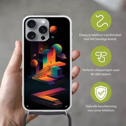 Abstract - Trappen - Mens - Planeten Hoesje iPhone 16 Pro Max met koord klein -sfeer2_NL