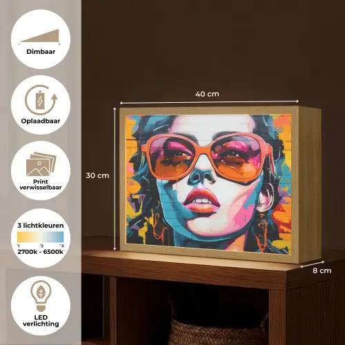 Vrouw - Bril - Kleuren - Graffiti Light Box met batterij (Wandlamp) middel -USP_websiteoverzichtNL