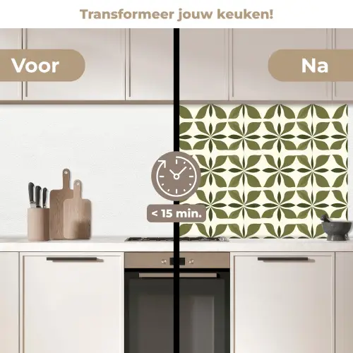 Botanisch - Retro - Groen keuken achterwand 2 middel 871 -voor-na2_NL