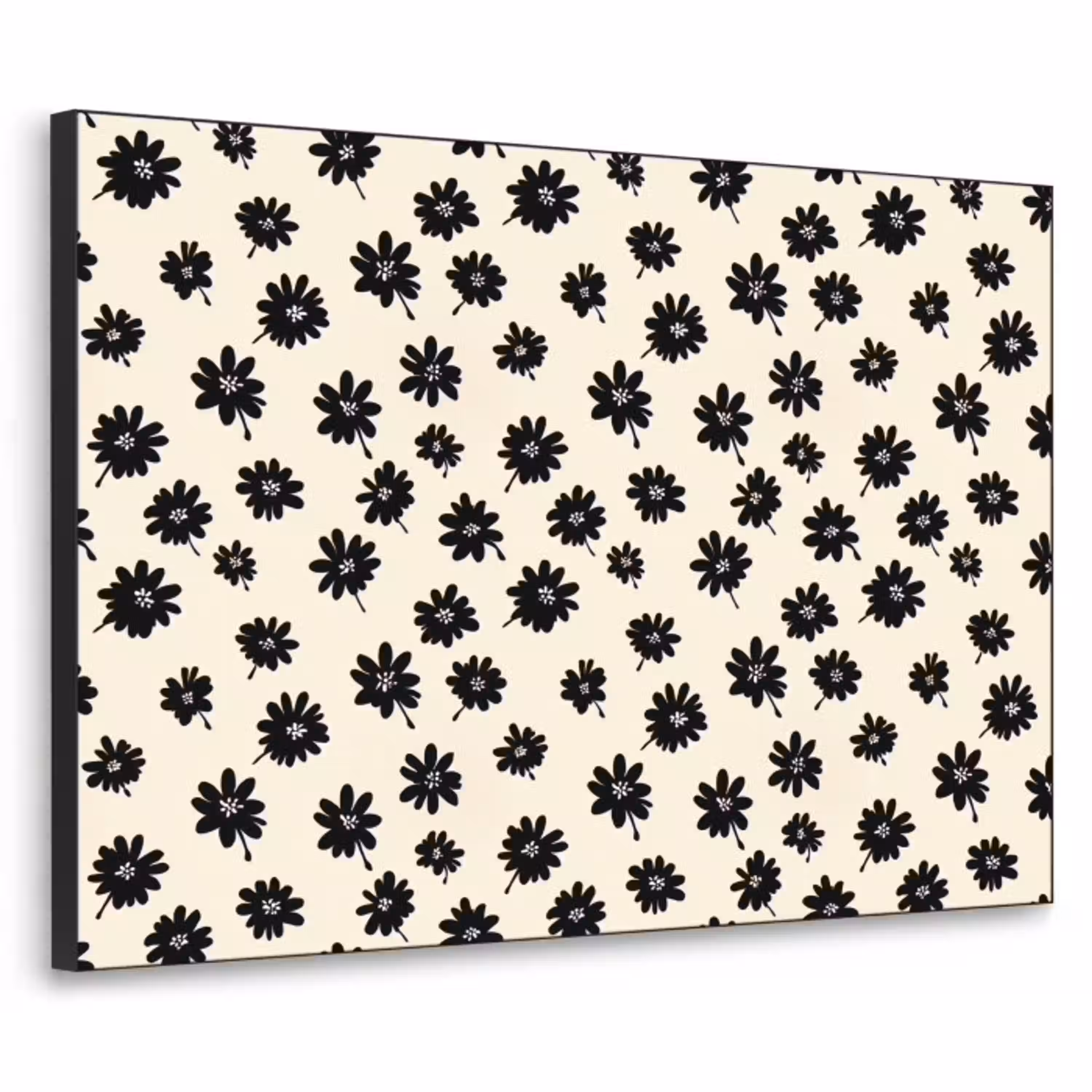 Madeliefjes - Grafisch - Zwart - Beige Textielframe zwart klein 947 -3d